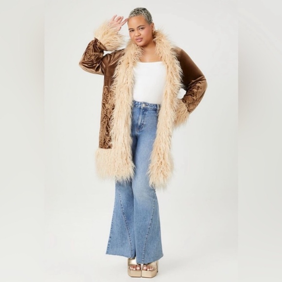 Forever 21 Penny Lane Faux Fur Trim 70s Retro Style Shag Coat Almost Famous SM - Picture 4 of 15